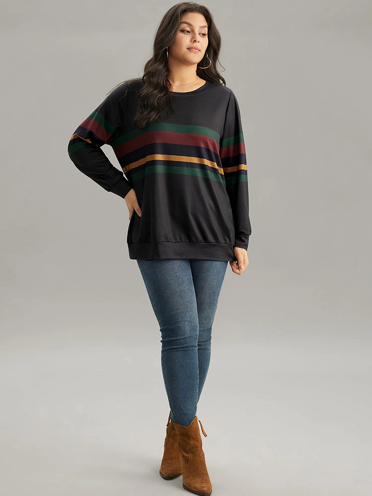 Contrast Striped Basic Crew Neck Sweatshirt 6 Contrast Striped Basic Crew Neck Sweatshirt - Image 4