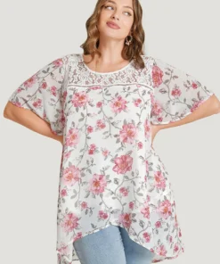 Floral Lace Ruffle Sleeve High Low Hem Blouse -Clothing Shop 414643968 ly 1bca19b1 6cdb 4821 9251 bb516c9e3432