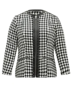 Houndstooth PU Leather Patchwork Tweed Zipper Blazer -Clothing Shop 415040455 wz 2ecd326a 798a 4391 bdd6 b660d96c1fc6
