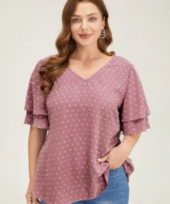 Plain Ruffle Tiered Sleeve V Neck Polka Dot Blouse 34 Plain Ruffle Tiered Sleeve V Neck Polka Dot Blouse -Clothing Shop 41534623 kk 134090d9 5ffa 49b3 8f5c 0a83a792ebf2