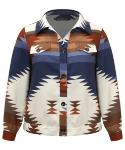 Bandana Geometric Contrast Shirt Collar Shacket -Clothing Shop 415378702 eh