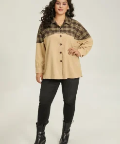 Plaid Button Through Patchwork Contrast Jacket -Clothing Shop 415415702 hl