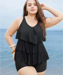 Adjustable Straps Asymmetrical Ruffle Tiered Tankini Top -Clothing Shop 415597685 ui