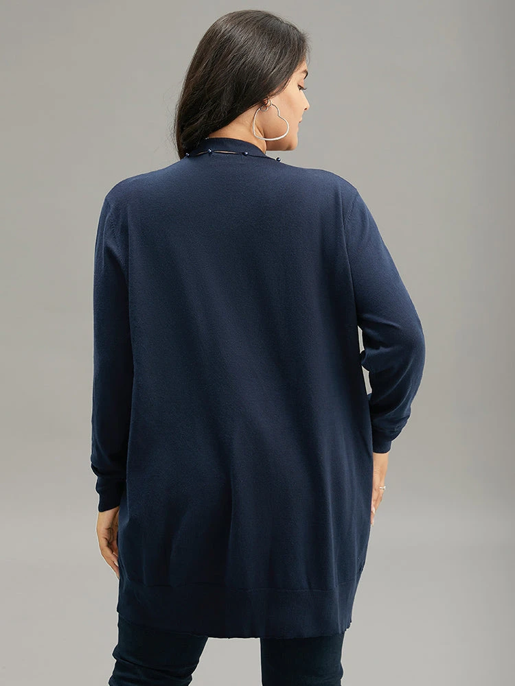 Supersoft Essentials Plain Hollow Out Pearl Beaded Open Front Cardigan 4 Supersoft Essentials Plain Hollow Out Pearl Beaded Open Front Cardigan - Image 2