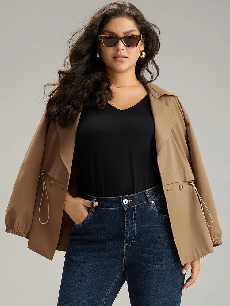 Solid Lapel Collar Drawstring Button Detail Coat 10 Solid Lapel Collar Drawstring Button Detail Coat - Image 8