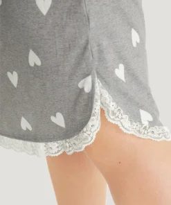 Heart Print Patched Pocket Eyelet Lace Sleep Dress 16 Heart Print Patched Pocket Eyelet Lace Sleep Dress -Clothing Shop 415861763 nu