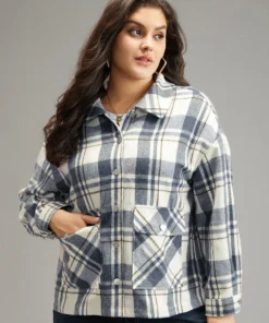 Plaid Lapel Collar Metal Detail Pocket Shacket -Clothing Shop 416696824 ua 129df415 436e 4450 bb7e 6d98493f3544