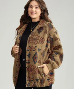 Geometric Pocket Gathered Zipper Jacket -Clothing Shop 416946250 nk