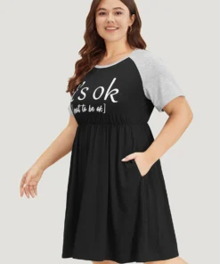 Supersoft Essentials Letter Print Raglan Sleeve Elastic Waist Dress -Clothing Shop 417066688 ab c4210b81 ccab 474d b508 2a1cb4f65543