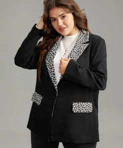 Anti-Wrinkle Leopard Patchwork Contrast Blazer
