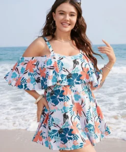 Tropical Adjustable Straps Cold Shoulder Ruffles Trim Swim Dress -Clothing Shop 417594067 vu ff60151f c0d9 4e62 bb48 115f980e71fd