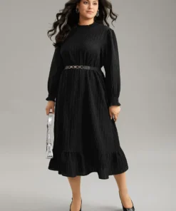 Plain Texture Elastic Waist Frill Trim Shirred Dress -Clothing Shop 418204723 yp 2153109b a2b1 4112 83d1 377ae982c1ef