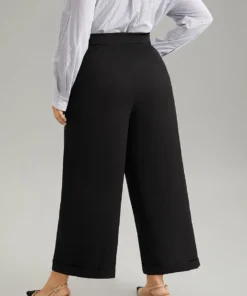 Plain Metal Detail Pocket Wide Leg Pants -Clothing Shop 418535196 pg