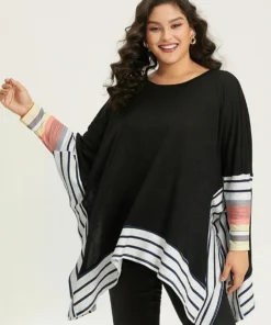 Striped Patchwork Colorblock Contrast Crew Neck Sweatshirt -Clothing Shop 41867178 cs