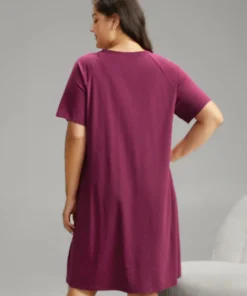 Cotton Plain V Neck Gathered Sleep Dress -Clothing Shop 419105866 fj