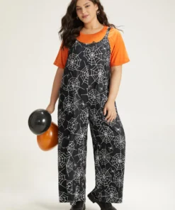 Halloween Spider Web Print Pocket Overall Cami Jumpsuit -Clothing Shop 419541455 bk cf19b8f4 3d96 4ae4 8b9e eb27e4d803ad