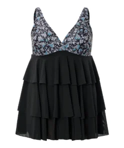 Floral Patchwork Ruffle Tiered Swim Dress -Clothing Shop 419975118 rz