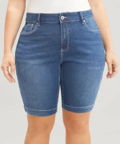 Very Stretchy High Rise Dark Wash Denim Shorts -Clothing Shop 420145066 oj