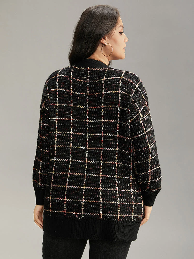 Heather Plaid Elastic Cuffs Cardigan 4 Heather Plaid Elastic Cuffs Cardigan - Image 2