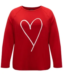 Heart Print Raglan Sleeve Crew Neck Sleep Top -Clothing Shop 42028526 oa