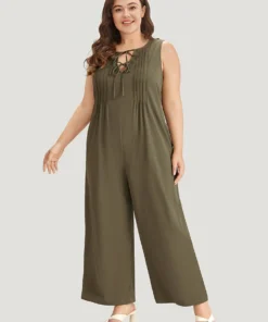 Plain Knot Neck Pocket Plicated Detail Tank Jumpsuit 14 Plain Knot Neck Pocket Plicated Detail Tank Jumpsuit -Clothing Shop 420529734 wh