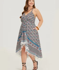 Bandana Pocket High Low Hem Wrap Tassels Trim Cami Dress -Clothing Shop 420966514 hs 2b9513cb 0359 4f47 8d0d 71bee44f7644