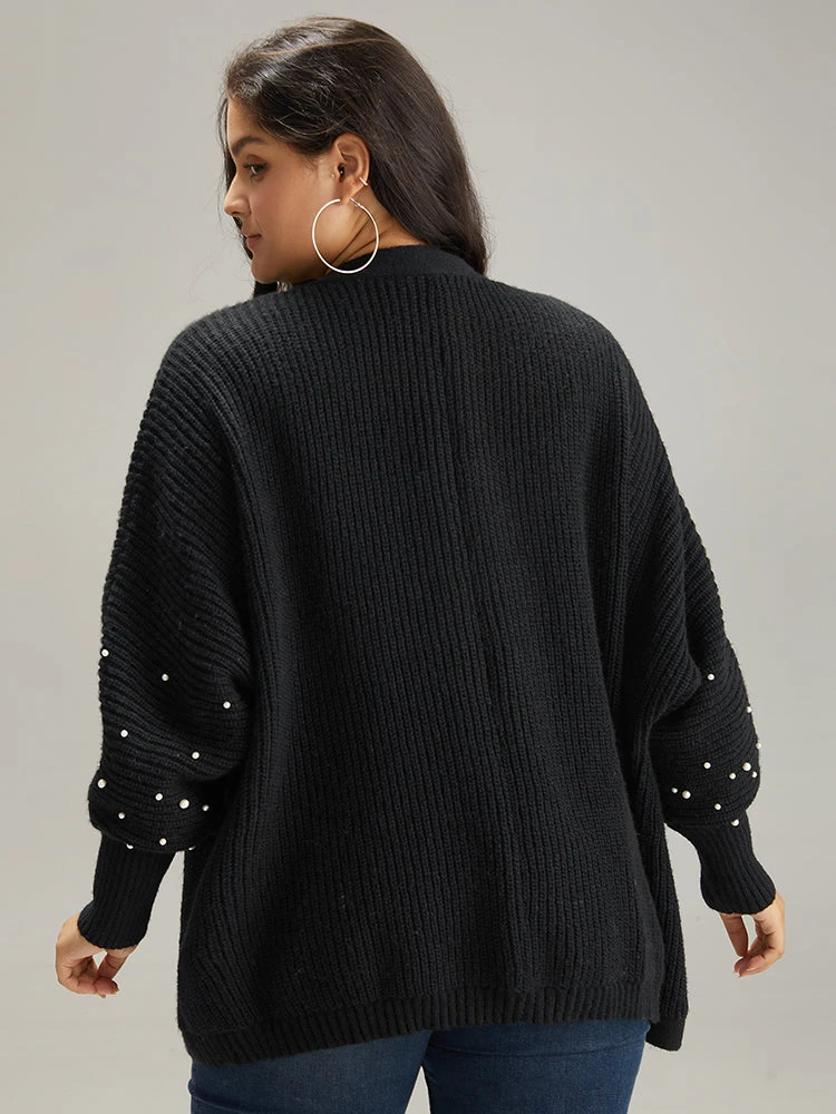 Patchwork Pearl Beaded Curved Hem Cardigan 4 Patchwork Pearl Beaded Curved Hem Cardigan - Image 2