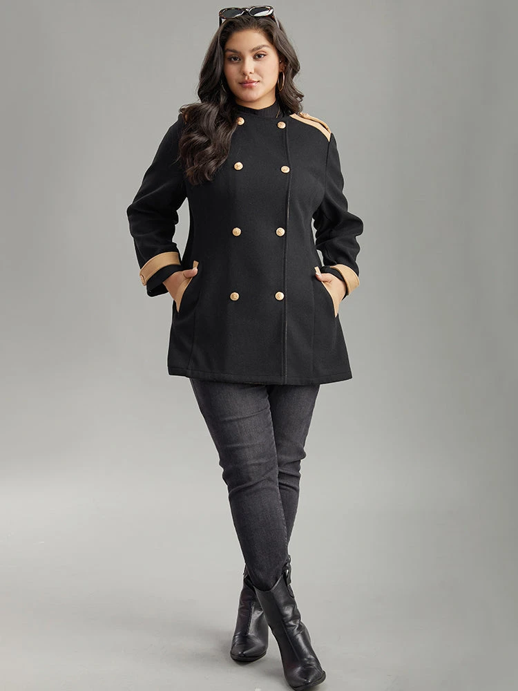 Lapel Collar Patchwork Double Breasted Pocket Coat 6 Lapel Collar Patchwork Double Breasted Pocket Coat - Image 4