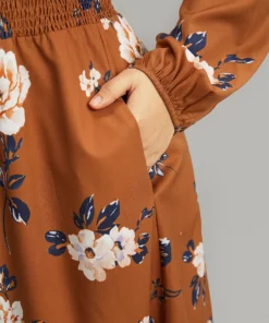 Floral Print Notched Shirred Elastic Cuffs Dress 22 Floral Print Notched Shirred Elastic Cuffs Dress -Clothing Shop 421776058 la