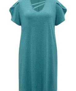 Supersoft Essentials Solid Pocket Keyhole Petal Sleeve Dress -Clothing Shop 421894648 bw