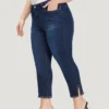 Plain Split Side Beaded Detail Dark Wash Jeans