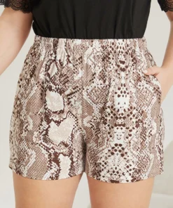 Snakeskin Print Elastic Waist Pocket Sleep Shorts