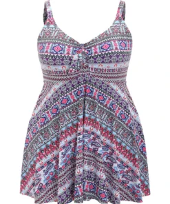 Striped Geometric Knotted A Line Swim Dress -Clothing Shop 423032411 mq