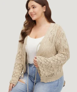 Hollow Out Bell Sleeve Tie Front Cardigan -Clothing Shop 42323358 ib 3118bb58 c90b 4a41 b7ec a266423b823c