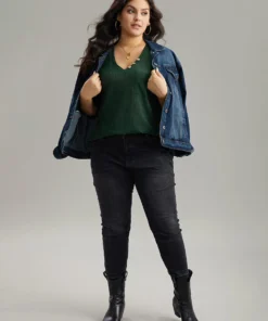 Waffle Knit V Neck Button Detail Cami Top -Clothing Shop 42356682 kt