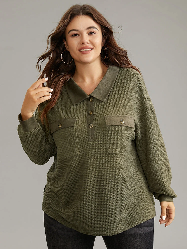 Faux Suede Patchwork Waffle Knit Flap Pocket Sweatshirt 7 Faux Suede Patchwork Waffle Knit Flap Pocket Sweatshirt - Image 5