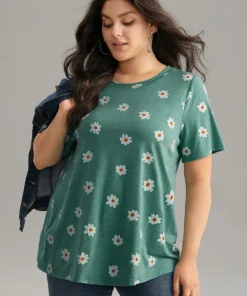 Small Daisy Print Round Neck T-shirt