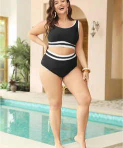 Contrast Trim High Waist Bikini Bottom -Clothing Shop 423923557 bo