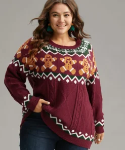 Christmas Gingerbread Man Print Plisse Pullover -Clothing Shop 423930235 nd