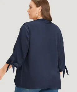 Anti-Wrinkle Solid Open Front Knot Sleeve Waterfall Collar Blazer -Clothing Shop 423951747 qr