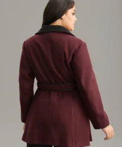 Lapel Collar Contrast Patchwork Zipper Belted Coat 8 Lapel Collar Contrast Patchwork Zipper Belted Coat -Clothing Shop 424071882 af