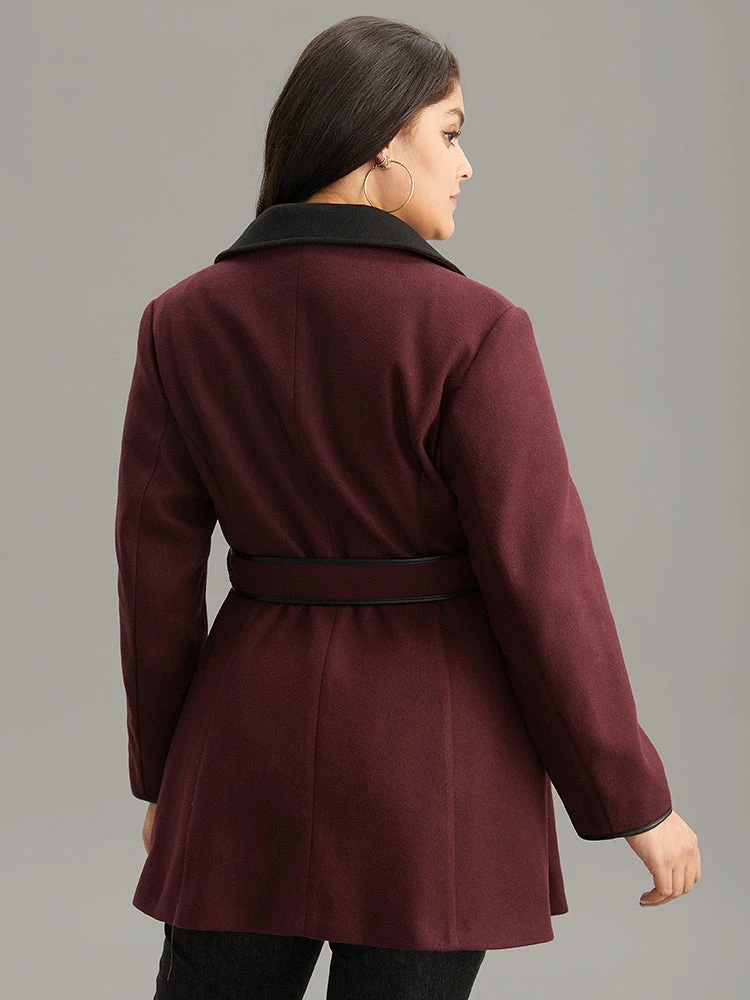 Lapel Collar Contrast Patchwork Zipper Belted Coat 4 Lapel Collar Contrast Patchwork Zipper Belted Coat - Image 2