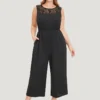 Solid Lace Mesh Pocket Sleeveless Jumpsuit -Clothing Shop 424555458 at