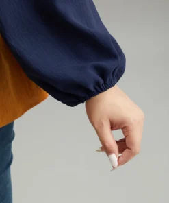 Colorblock Contrast Gathered Ruffle Layered Hem Blouse -Clothing Shop 424836845 hq