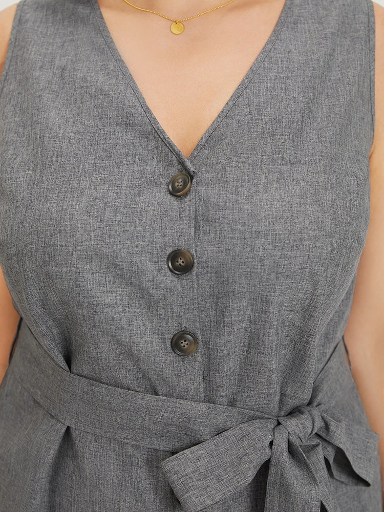 Plain Belted Button Through Roll Hem Tank Jumpsuit 9 Plain Belted Button Through Roll Hem Tank Jumpsuit - Image 7