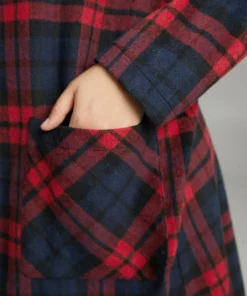 Plaid Button Through Pocket Hooded Coat -Clothing Shop 425094531 dn