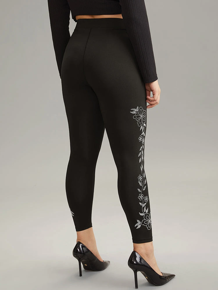 Floral Rhinestone Patchwork High Rise Leggings 4 Floral Rhinestone Patchwork High Rise Leggings - Image 2