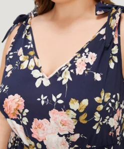 Floral Belt Pocket Knot Shoulder Jumpsuit -Clothing Shop 425449424 wg