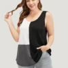 Colorblock Contrast Sleeveless Waffle Knit Tank Top -Clothing Shop 42553066 ua