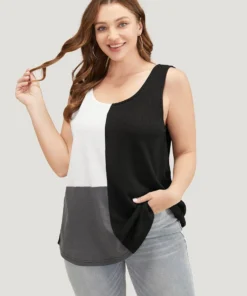 Colorblock Contrast Sleeveless Waffle Knit Tank Top